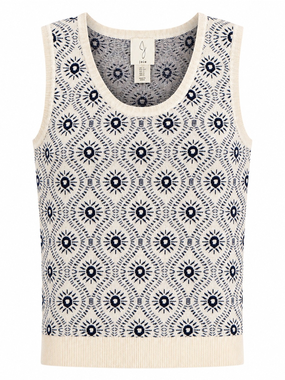 Joie Knit Sweater Tank Cream Blue Patterned Size Small Vest